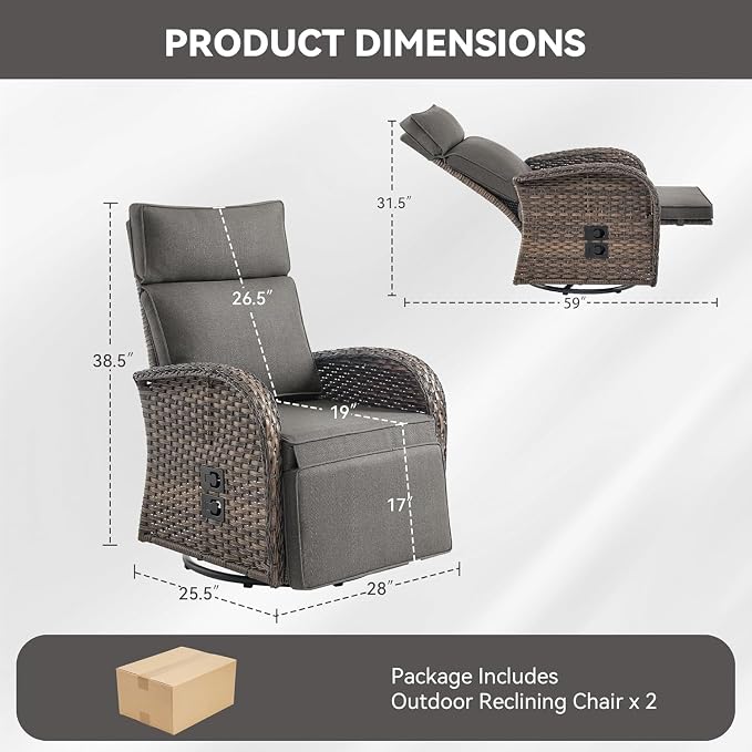 Zero Gravity Patio Swivel Recliner Chairs Set of 2 - Image 2