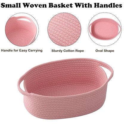 Gift Basket with Gift Bag and Ribbons,Small Rope Woven Shelf Storage,Baskets for Gifts Empty,Birthday,Baby Shower,Decorative Organizer Box with Handles(Pink)