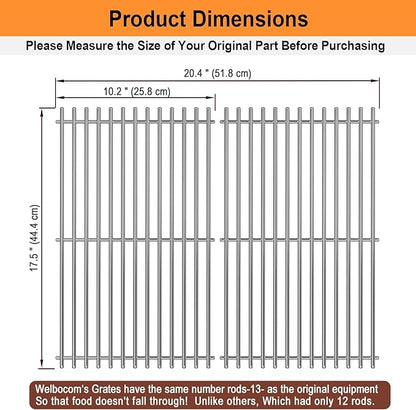 17.5" Grill Grates for Weber Spirit E210 E220 & Spirit II E210 E220 Series Grills with Front Control Knobs;304 Stainless Steel Grates;Weber Grill Grates 7637;Weber Grill Grids (2 Pcs)