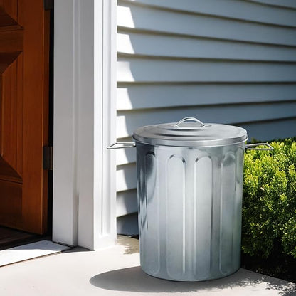 Plexon 5 Gallon Small Metal Trash Can with Lid Outdoor Galvanized Bucket with Lid 5 Gal Fireplace Ash Bucket for Wood Stove Storage Can for Dog Food Bird Seed Storage Container Rodent Pet Proof 3 Pack