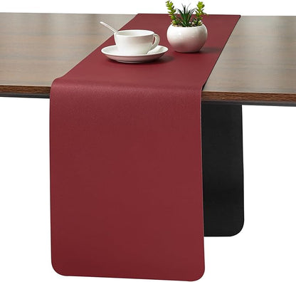 Myir JUN Table Runner Double Sided Vinyl Runner Table 72 Inch Long Runner for Table Washable Waterproof Non-Slip for Home Decorations Red Black,12 x 72 inch
