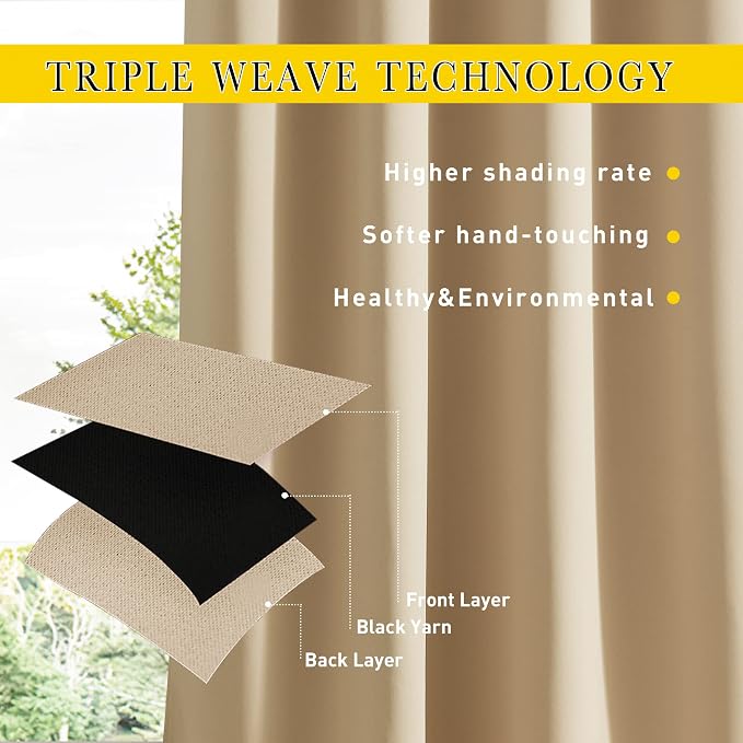 NICETOWN Weighted Curtains for Patio Waterproof W66xL84 Biscotti Beige | Gazebo - Image 4
