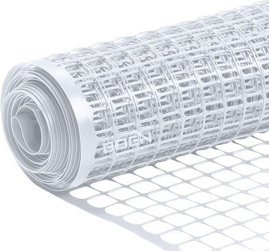 BOEN Garden Fence Temporary Barrier Outdoor Fence for Dog, Rabbit or Deer, Garden Netting Plastic Mesh Plant Protection (4' x 100', White)
