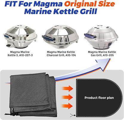 Marine Kettle Grill Cover, 100% Solution-Dyed Acrylic Boat Kettle Grill Cover, for Magma Original Size Marine Kettle Gas Grill A10-205, Marine Kettle 3 A10-207-3, Marine Kettle Charcoal Grill A10-104