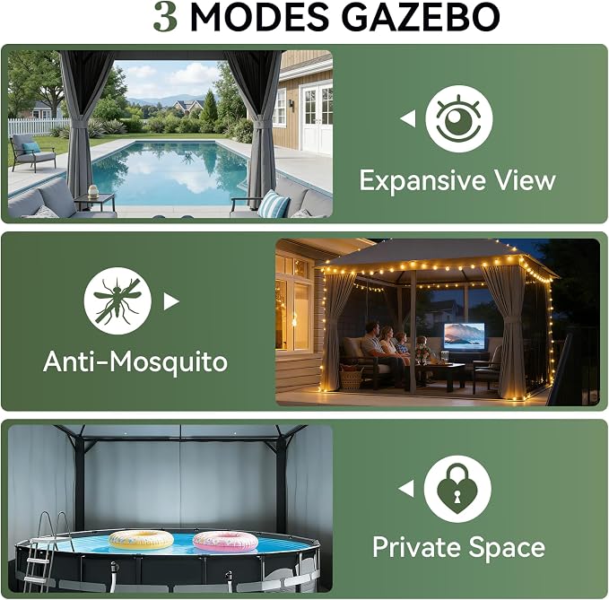 Aoxun 10x12FT Metal Frame Outdoor Gazebo, Dark Gray | UPF50+ Protection 50×50mm - Image 5