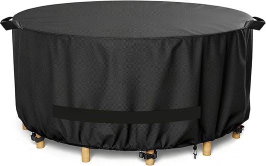 LBTING Round Patio Furniture Cover, Outdoor Table Chair Set Covers 62Dia x 28H Inches, 420D Waterproof Windproof Dust-proof UV-Resistant Furniture Cover - Black