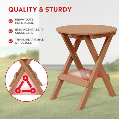 Costaelm Paradise HDPE Outdoor 24.5 Inch Round Portable Folding Patio Dining Table, Teak