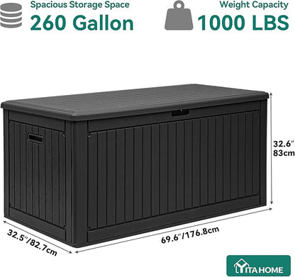 YITAHOME 260 Gallon Extra Large Deck Box, Double-Wall Resin Outdoor Storage Box with Flexible Divider for Patio Cushions Pool Supplies Garden Tools, 1000lbs Load Capacity, Lockable&Waterproof (Black)