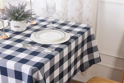 Cupuamon 2 Pack Waterproof Polyester Fabic Rectangle Checkered Tablecloth，60x120 Outdoor Table Cloth，Oil Stain Prevention Table Cloth for Pinics and Parties（Navy and White）
