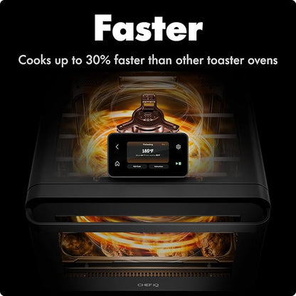 CHEF iQ MiniOven Smart Toaster Oven Air Fryer Combo, 11-in-1 Countertop Convection Oven, Bake, Broil, Air Fry, Broil, Dehydrate, 1750W, 25 Qt Capacity, Fast Cooking with Touchscreen Controls – Black