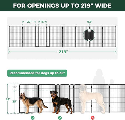 FXW Dog Gate Extra Wide Designed for Indoor Use, Adjustable Width Up to 219-inch Wide (45" H 8 Wire Panels for Large Dogs), Black