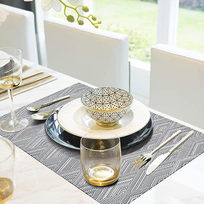 Elegant Placemats Set of 8, Plastic Heat-Resistant Non-Slip Vinyl Place Mats Washable Easy to Clean 18"x12" Placemats for Indoor Outdoor Table Decor (Grey)