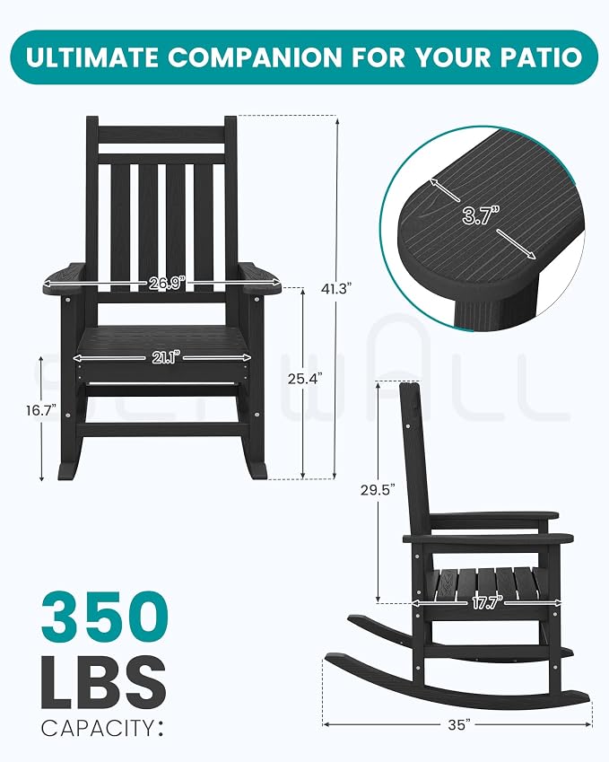 SERWALL Outdoor Rocking Chair Set of 6, Patio Rocking Chairs - Image 3