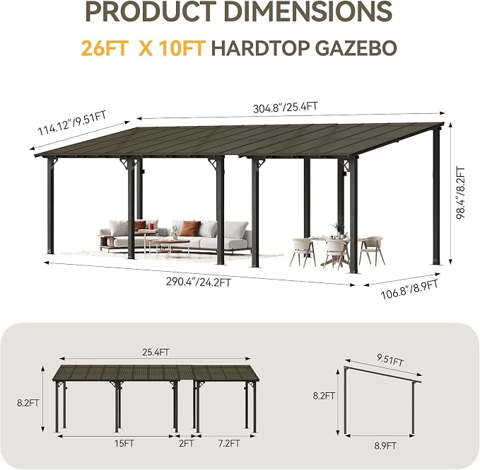 Aoxun 26’x10’ Gazebo for Patio, Gazebo Pergola - Image 2