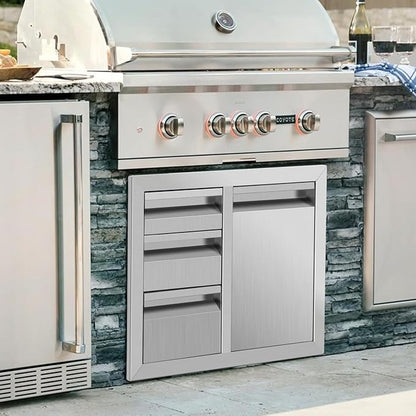 Outdoor Kitchen Drawer Combo, Stainless Steel Triple Drawers & 2 Trash Can Drawers, Enclosed Built-in Drawer Flush Mount For Outdoor Kitchens & BBQ Islands,G1