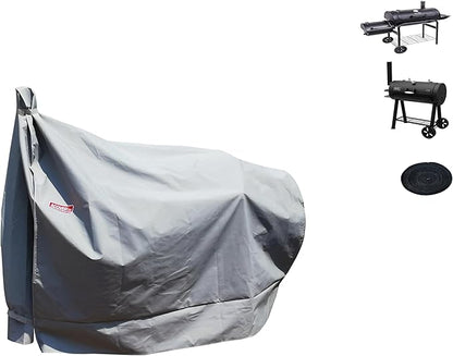 Heavy Duty Grill Cover for Charcoal Offset Smoker Cover, Fade and UV Resistant, Fits Char-Broil, Dyna-Glo, Royal Gourmet, Char-Griller and More Grey