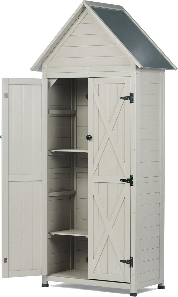 Outdoor Storage Shed with Floor & Adjustable Shelves, Wooden Garden Tool by HABAU