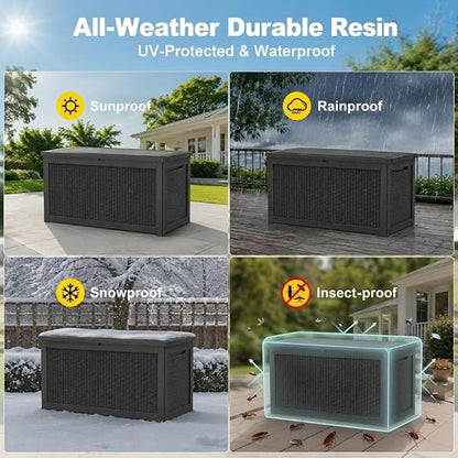 320 Gallon Outdoor Storage Box Resin Deck Box All Weather Waterproof Large - Image 3