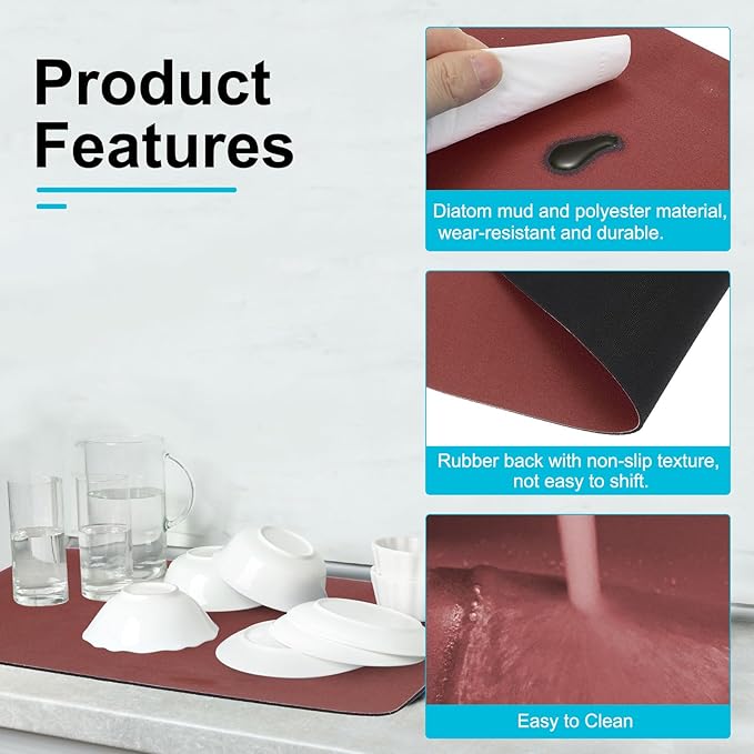 uxcell Silicone Mats for Kitchen Counter, 23.6" x 15.7" Non-Slip Countertop Protector Mat Heat Resistant Coffee Mat Waterproof Table Placemat, Wine Red