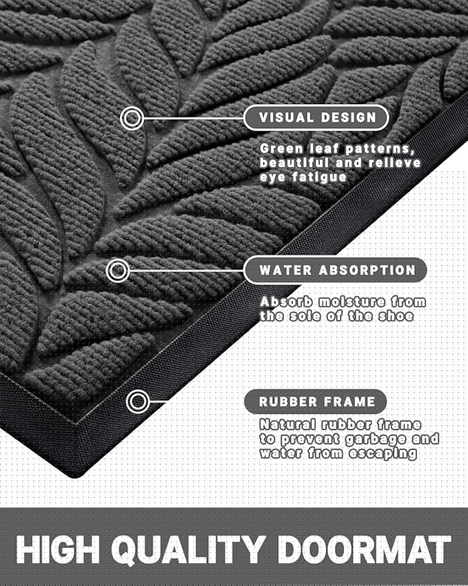 Yimobra Front Door Mat Outdoor Indoor, 29.5x17 All-Season Waterproof Door Mat Outside Entrance, All-Weather Non-Slip Outside Doormat for Garage Patio Entryway, Grey