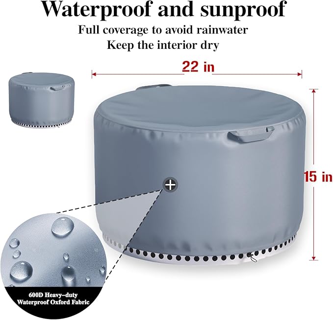 Chinchilla Fire Pit Cover for Solo Stove Bonfire 2.0 - Waterproof 600D Oxford Fabric Cover for 19.5 to 21 Inch Outdoor Fire Pits, All-Weather Protection with Drawstring & Heat-Resistant Handle
