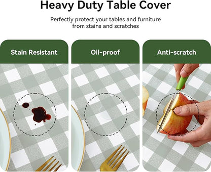 Romanstile Rectangle Vinyl Tablecloth, 100% Waterproof Checkered Plastic Table Cloth, Heavy Duty Buffalo Gingham Table Cover for Dining, Camping, Picnic, Outdoor - 54 x 108 Inch, Light Grey