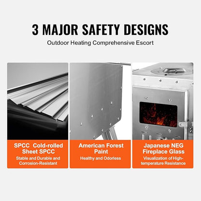 VEVOR Camping Wood Stove Stainless Steel Camping Tent Stove, Portable Wood Burning Stove with Chimney Pipes & Gloves, 1646in³Firebox Hot Tent Stove for Outdoor Cooking and Heating with 8 Pipes