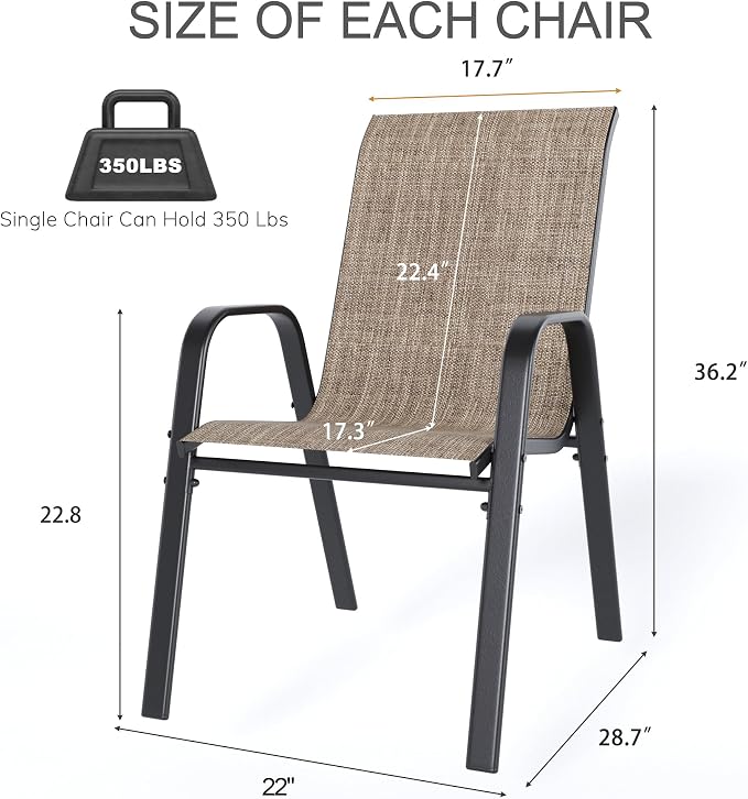 Outdoor Patio Chairs Set of 4 Stackable Dining Chairs All-Weather Textilene - Image 2