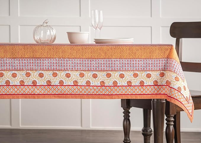 Maison d' Hermine Table Cloth Rectangle Table 100% Cotton 60 x 90 Inches Fall Tablecloth Reusable Everyday Use for Thanksgiving Christmas Decorations Dining Farmhouse Party (Harvest Festival)