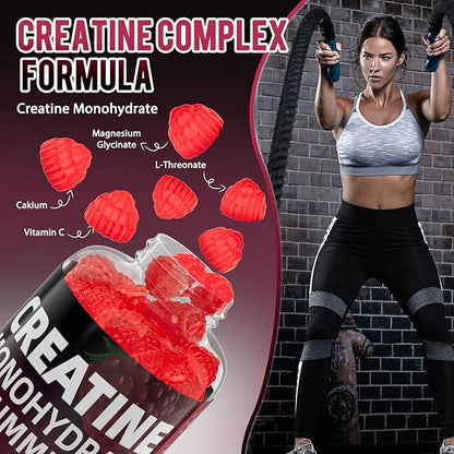 Creatine Monohydrate Gummies for Women & Men,Chew creatine pre Exercise Gummies,Strengthen Muscles,Increase Energy, Replenish Energy Before Exercise,Vegan raspberry-60 Count