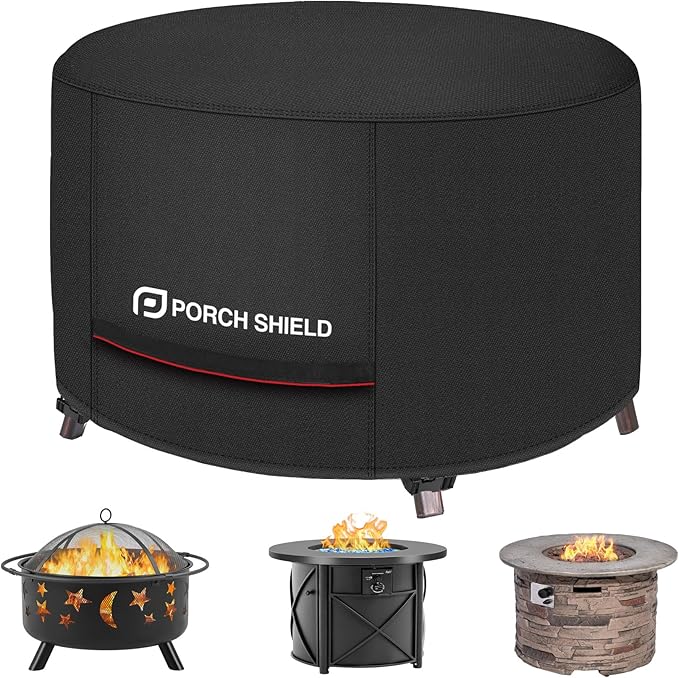 Porch Shield Round Patio Fire Pit Cover Fade Resistant Waterproof Outdoor Firepit Cover 44 inch for Fire Bowl