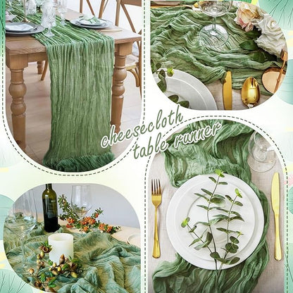 20 Packs Cheesecloth Table Runner 10FT Long Boho Gauze Fabric Table Runner Vintage Rustic Sheer Runners for Wedding Party Bridal Baby Shower Table Decorations (Sage Green)