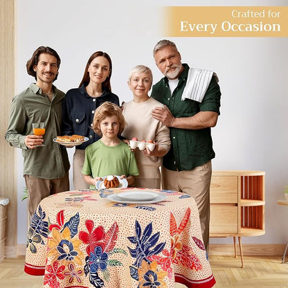 Maison d' Hermine Table Cloth Round Table 100% Cotton 63 Inches Fall Tablecloth Reusable Everyday Use for Thanksgiving Christmas Decorations Dining Farmhouse Party (Kalahari)