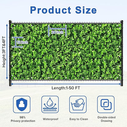 UPGRADE 4'x28'Customized PVC Privacy Fence Screen with Green Leaves Print – Outdoor Waterproof Patio Privacy Cover for Yard, Balcony, Garden Fence Decoration