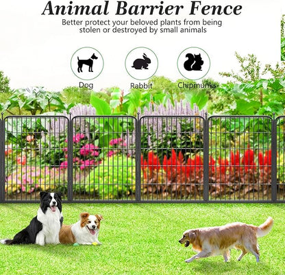 Garden Fence with Gate Metal Fencing for Yard, 32in x 23ft 10 Panels No Dig Fence Panels Temporary Dog Fence Rustproof Garden Fencing Flower Bed Edging for Patio
