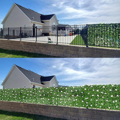 Expandable Fence Privacy Screen for Balcony Patio Outdoor,Decorative Faux Ivy Fencing Panel,Artificial Hedges (Single Sided Leaves) (2, White Flowers)