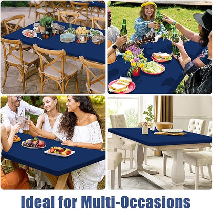 Spandex 8 Foot Rectangle Table Cloth 6 Pack, Elastic Fitted Tablecloths for Picnic, Stretch Washable Patio Table Cover for Outdoor, Camping, Banquet and Parties (Navy, 30"x96")