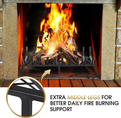 G GOOD GAIN Fireplace Grate with Ember Retainer, 32in Heavy Duty Steel Indoor, Chimney Hearth Wood Stove Burning Rack Holder,1/2 Bar Fire Place Asseccories for Outdoor, Fire Pits, Camping.