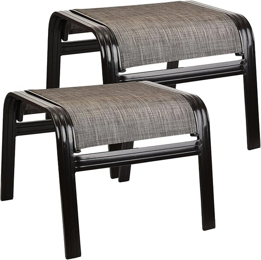 Outdoor Patio Ottoman Seat Textilene Portable Metal Footstool Portable Footrest Patio Chairs 2 Set New Brown