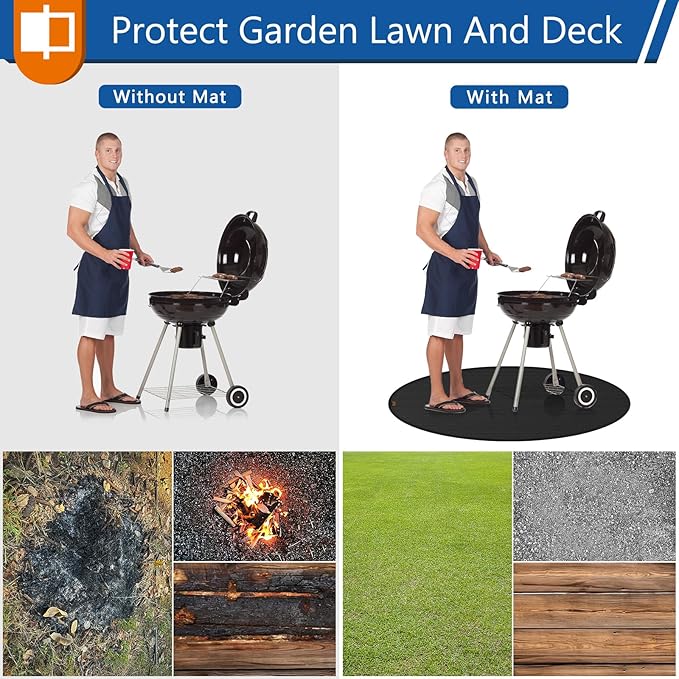 Anze Round Under Grill Mat for Outdoor Grill, 39 Inch Anti-Slip BBQ Floor Mats, Easy to Clean Reusable Fireproof Grill Pad, Oil-Proof Waterproof Protector for Deck Fireplace Pit Mat Black