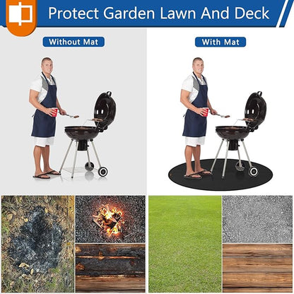 Anze Round Under Grill Mat for Outdoor Grill, 60 Inch Anti-Slip BBQ Floor Mats, Easy to Clean Reusable Fireproof Grill Pad, Oil-Proof Waterproof Protector for Deck Fireplace Pit Mat Black