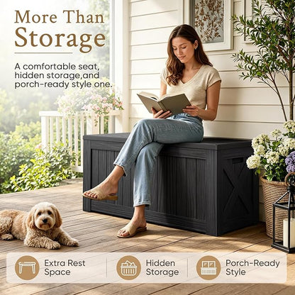 Devoko 120 Gallon Deck Box Resin Outdoor Storage Box Waterproof | Large Outdoor - Image 3