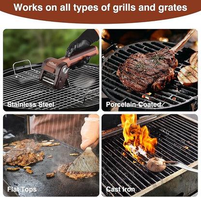 Electric Grill Brush, Cordless Rechargeable Grill Cleaner with LED Light - 950 RPM Spinning 304 Stainless Steel Head, Dishwasher-Safe BBQ Tool for Outdoor Grills