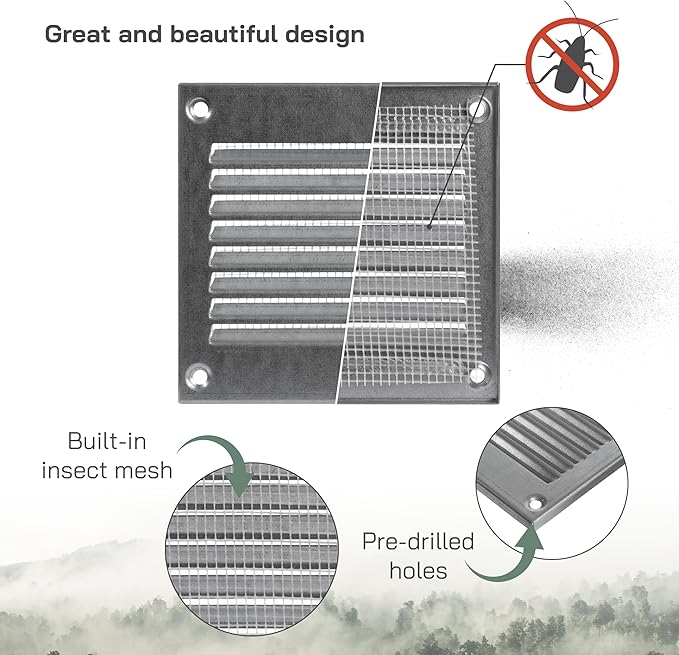 Vent Systems 4'' x 4'' Inch (Overall Dimensions) Galvanized Air Vent Cover - Metal Air Return Grill with Built in Guard Screen Mesh - HVAC Ducting Vent Duct Cover for Interior, Exterior Use