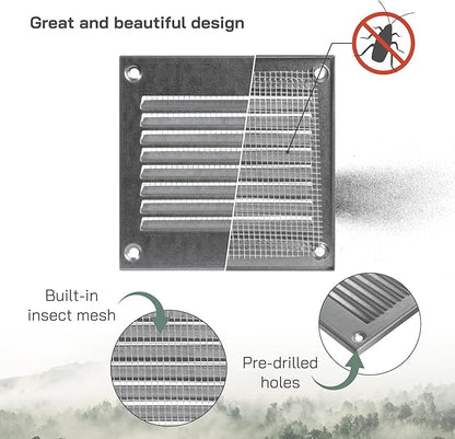 Vent Systems 4'' x 4'' Inch (Overall Dimensions) Galvanized Air Vent Cover - Metal Air Return Grill with Built in Guard Screen Mesh - HVAC Ducting Vent Duct Cover for Interior, Exterior Use