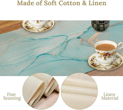 Turquoise Aqua Marble Table Runner, Modern Teal Watercolor Print Table Runner for Coffee Dining Party Wedding Kitchen 13x70in