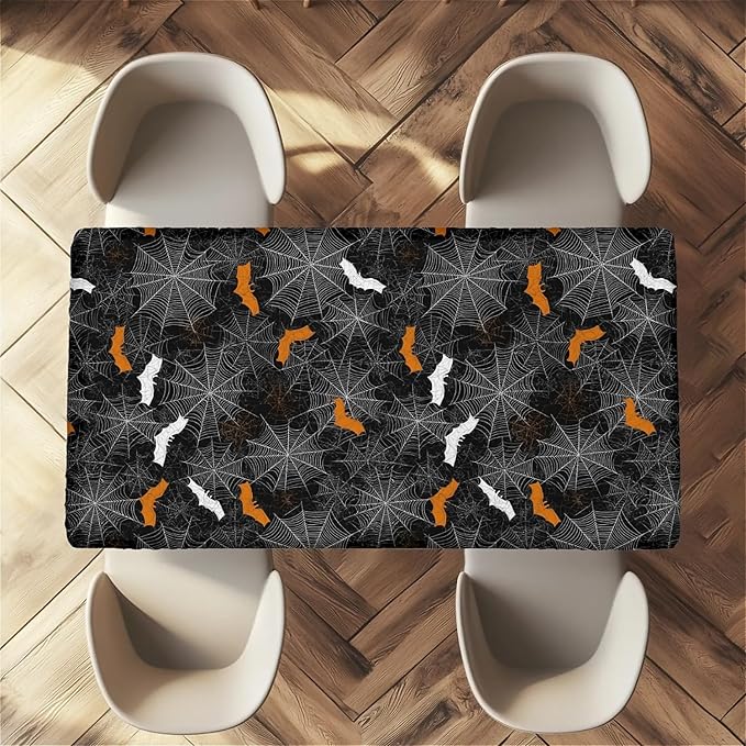 Rectangle Table Cloth Cover Waterproof Elastic Fitted Polyester Fitted Tablecloths for 4 Foot Tables for Indoor,Picnic, Camping, Outdoor （48" x 30"，Halloween）