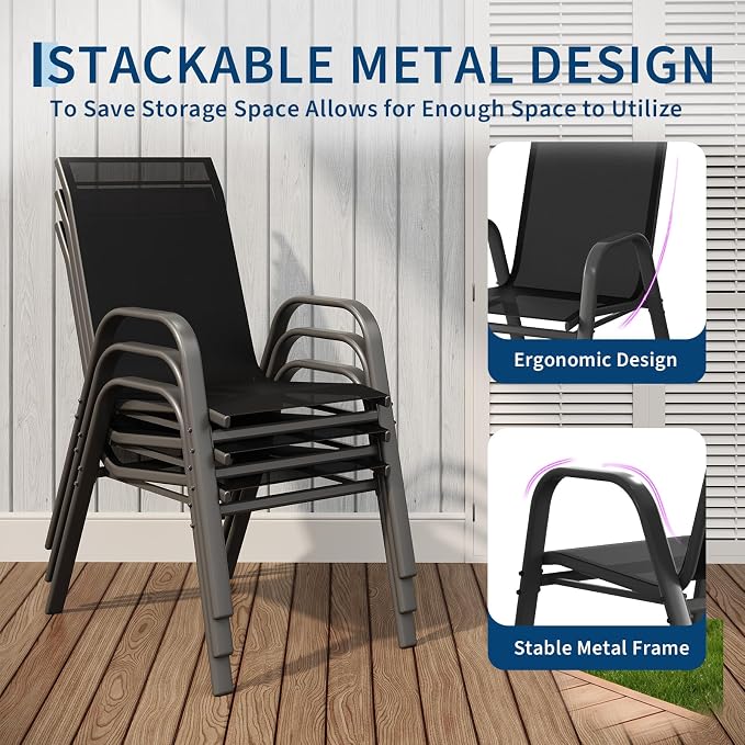 Patio Chairs Set of 6, Stackable Chairs - Image 4
