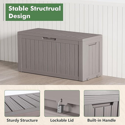 Outdoor Storage Box, Resin Deck Boxes Indoor and outdoor, Waterproof Storage Box Lockable Lid (Grey, 73 Gallon)