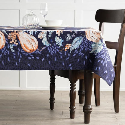 Maison d' Hermine Table Cloth Rectangle Table 100% Cotton 60 x 108 Inches Fall Tablecloth Reusable Everyday Use for Thanksgiving Christmas Decorations Dining Farmhouse Party (Pumpkin Blues)